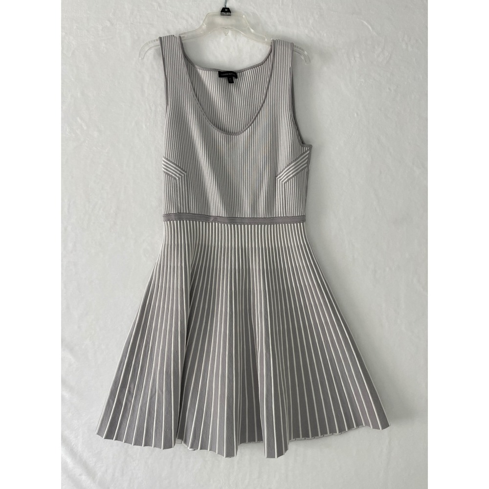 Banana Republic Womens XL Grey White Striped Ribbed Knit Fit and Flare Dress